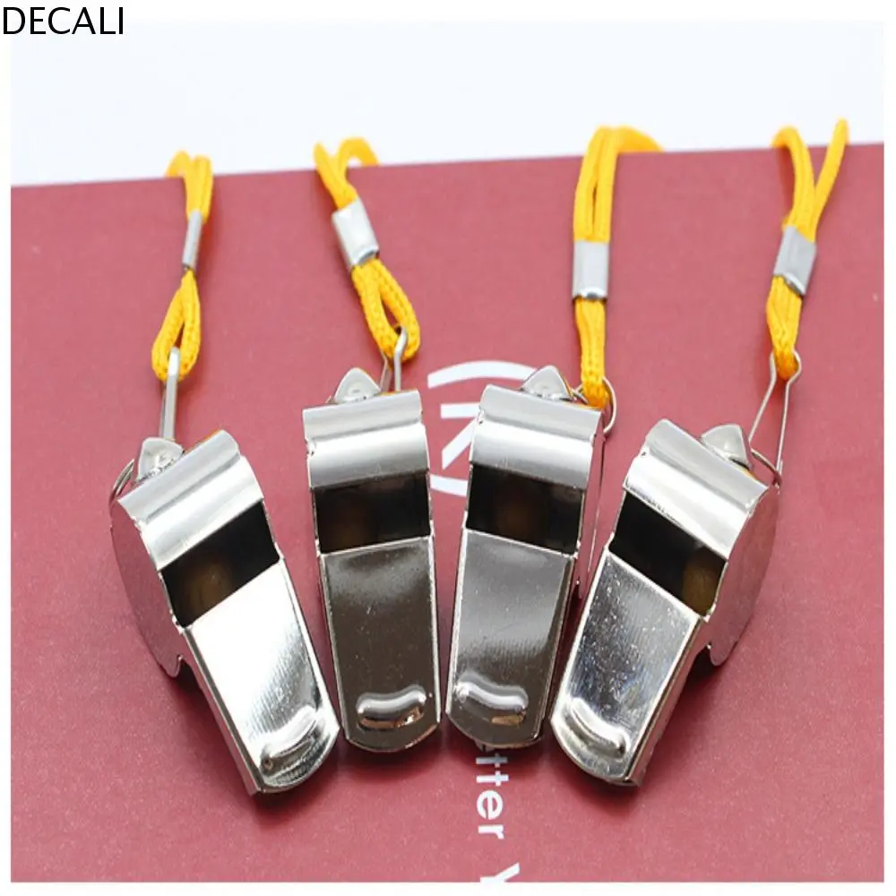 DECALI Cheerleading Tool Loud Metal Whistle With Rope Stainless Steel Whistles Compact Wear Resistant Referee Whistles Party