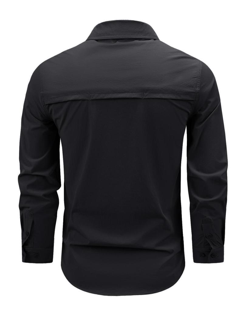 Product Introduction of Men's Solid Long Sleeve Button Up Shirt, Regular Fit Casual Quick Drying Breathable Sports Top for Outdoor Activities, Men's Clothes for All Seasons, Menswear 2