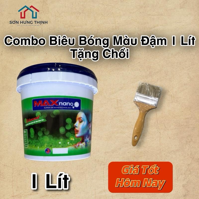 Combo Sơn Siêu Bóng Màu Đậm Ngoại Thất 1 Lít Maxnano, Sơn Phào Chỉ, Giả Gỗ, Giả Đá, Điểm Nhấn, Sơn Nhà, Tặng Chổi Quét