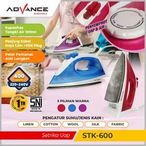 Advance STK-600 Setrika Uap Listrik kabel Tapak Anti Lengket Low Watt - Garansi 1 Tahun