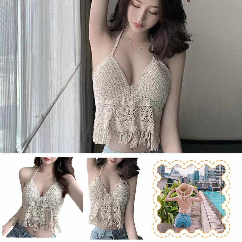 Áo Vest Cổ Yếm Tua Rua Khoét Lỗ Dành Cho Nữ, Thời Trang, Ngắn, Áo Gợi Cảm, Phong Cách Bohemian, Thích Hợp Cho Váy Đi Biển Và Váy Tập Yoga 8
