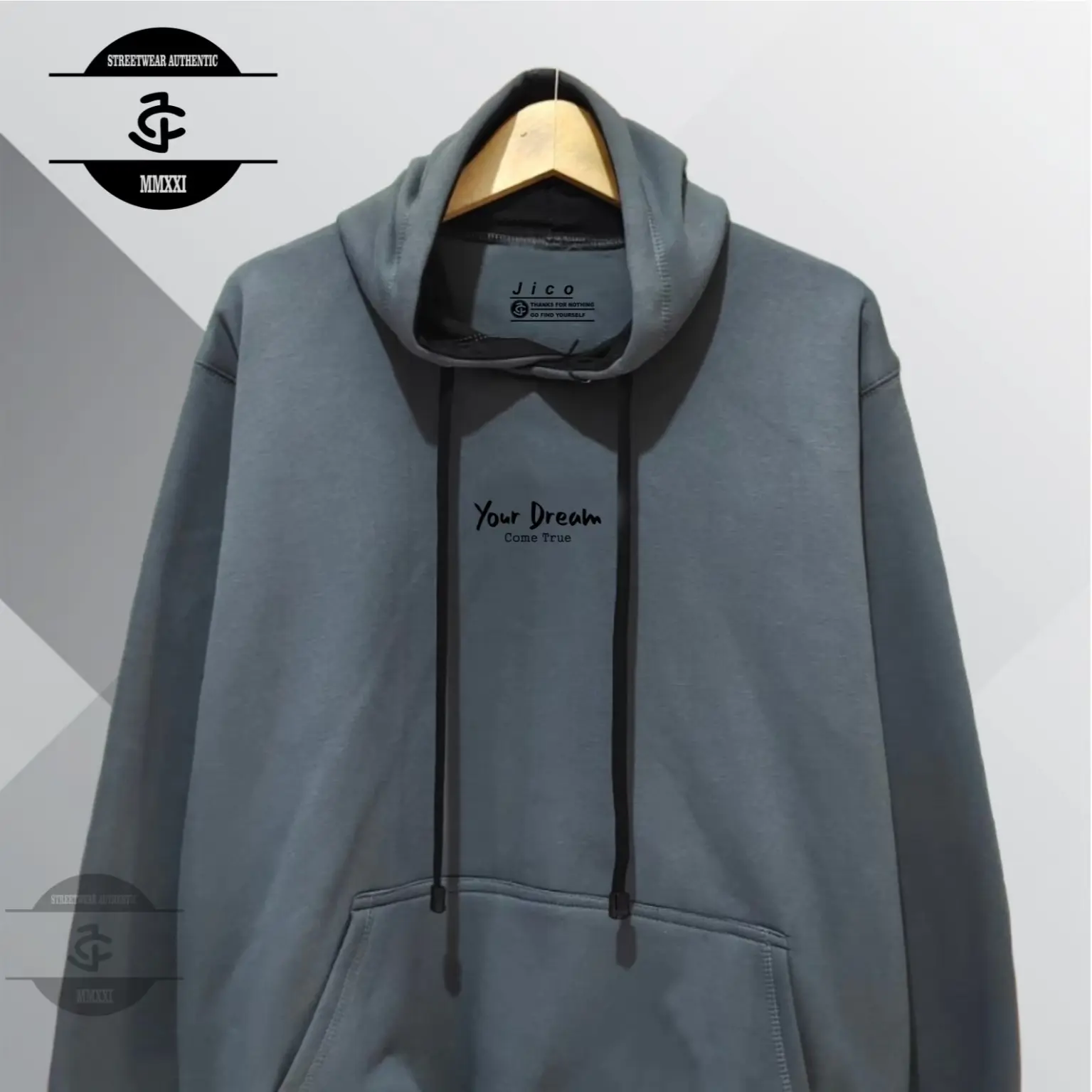 Jaket Pria dan Wanita Unisex [BISA COD] Bahan Katun Fleece Brand JICO Kota Bandung List Your Dream Come True Warna Abu Paralon
