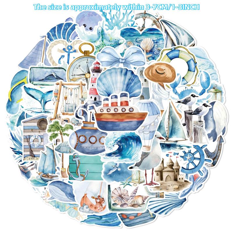 Product Introduction of Ocean Themed Sticker, 50pcs/set Waterproof Self Adhesive Decor Paper, Decor Sticker for Gift Greeting Card Water Bottle Laptop Phone 1