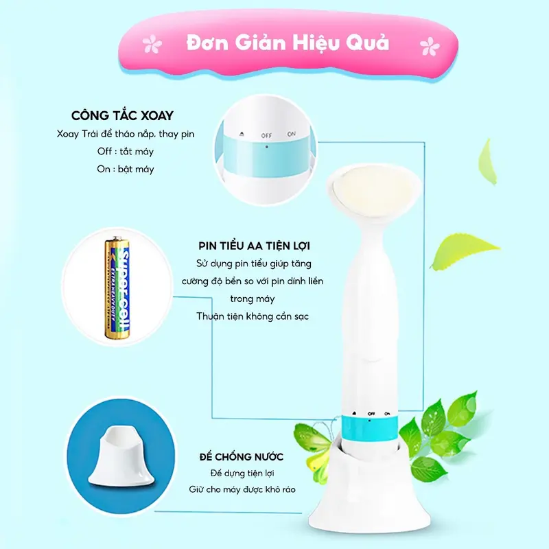 ( Tặng pin và 4 đầu massage) . Máy rửa mặt, matxa Mắt kèm massage đa năng Loại Xịn (Hàng Nhập Khẩu) 3