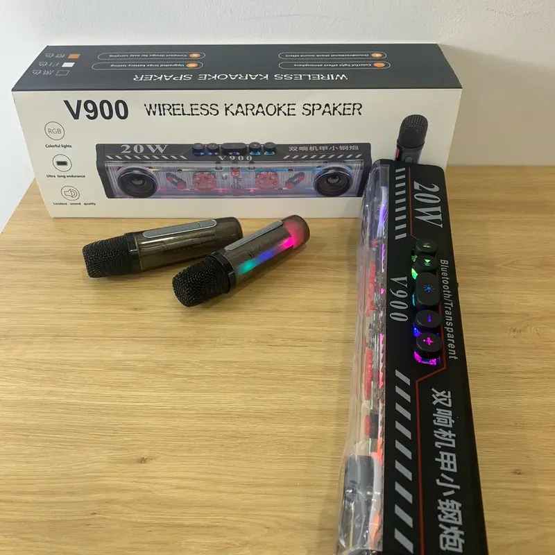 Loa karaoke bluetooth V900,công suất 20w  tặng kèm 2 míc không dây, đèn led cảm ứng theo nhạc Nghe Nhạc Củ Loa 6