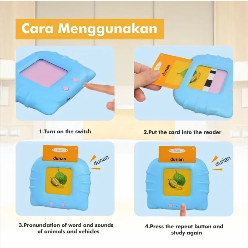 IYYO KIDS | Flash Card Suara Mainan Kartu Edukasi Anak Bilingual Early Education Pengenalan Kosakata Bahasa Inggris-Indonesia dalam Pendidikan Dini 4