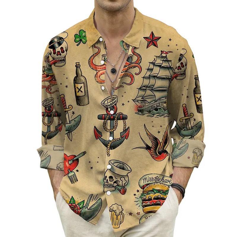 Men's Vintage Animal Print Long Sleeve Shirt 2023 Fashion Design Luxury Long Sleeve Tops Men's Four Seasons Button Lapel Shirt Menswear Lingerie 4