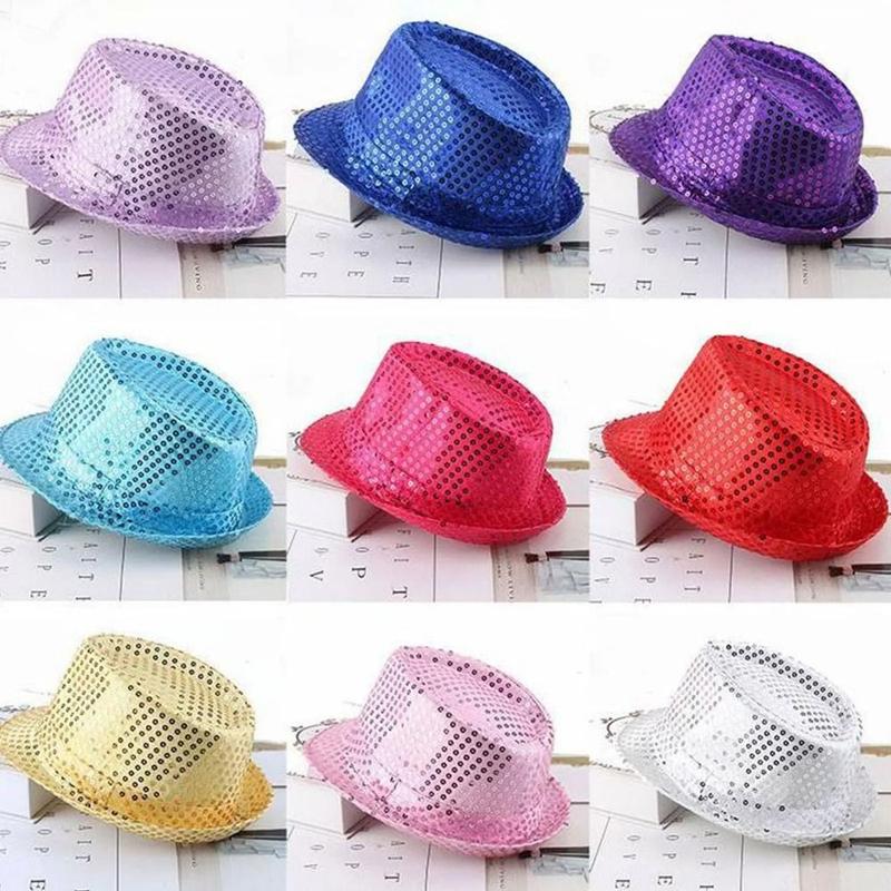 Đơn giản Kim Sa Mũ Fedora kim sa Rực rỡ Đính cườm Mũ Jazz khiêu vũ Hiệu suất…