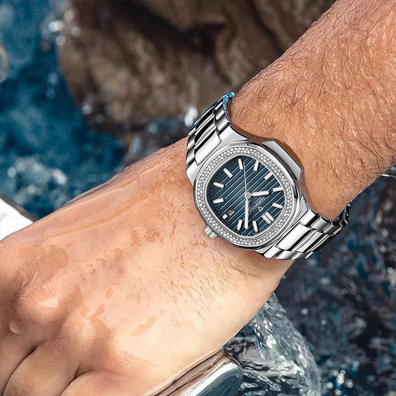 Đồng hồ nam nữ đính đá Mark FairWhale dây thép size 42mm dây thép không gỉ, đồng hồ unisex nam nữ chống nước 1