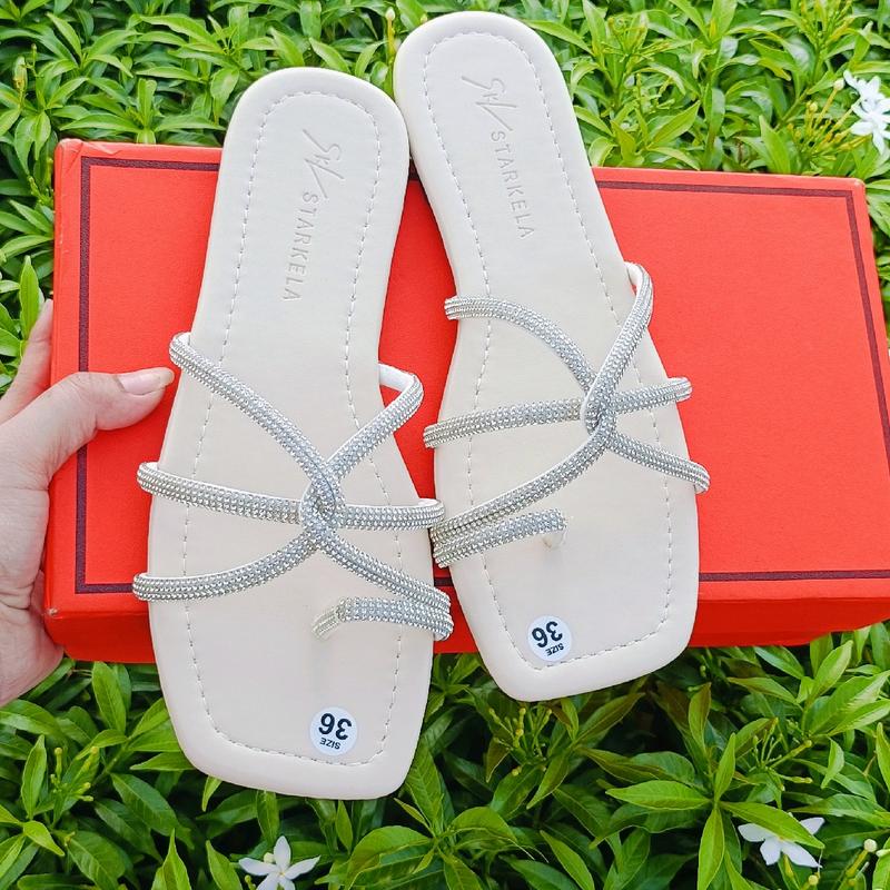 100k 2đoi Dép quai đính đá xinh mũi vuôn (ChuẨn SIZe ) mã001 DéP Nữ