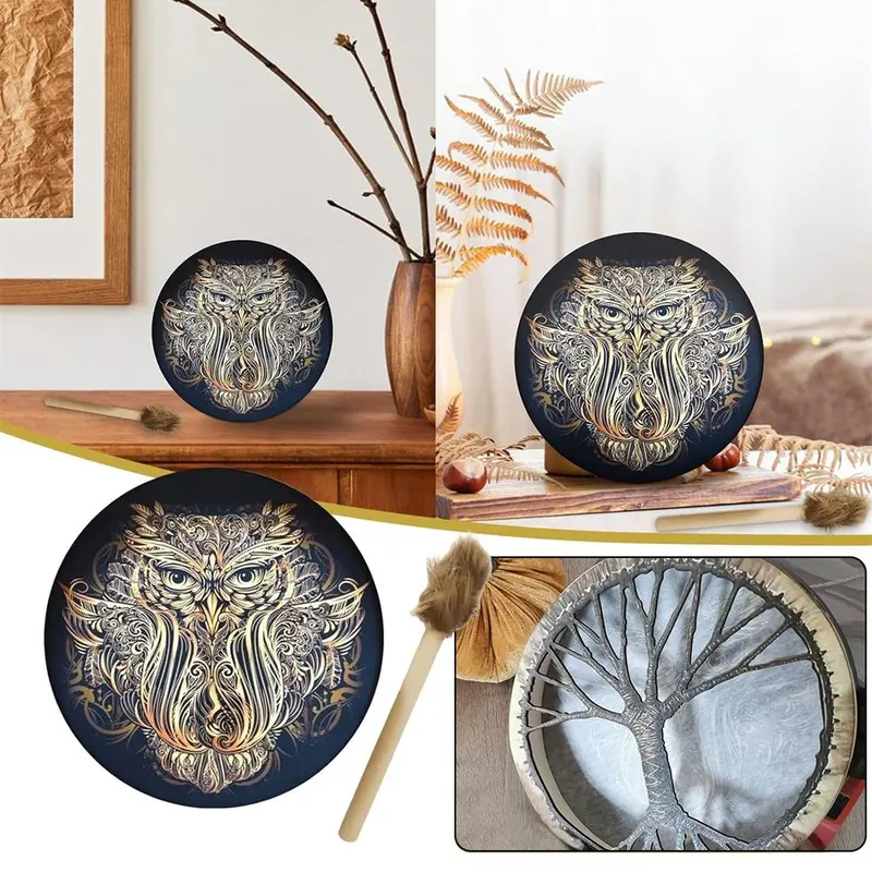 Hand Drum with Drum Stick, Sound Healer Shaman Drum for Spiritual Music, Reflection Meditation, Musical Instrument for Home & School 5