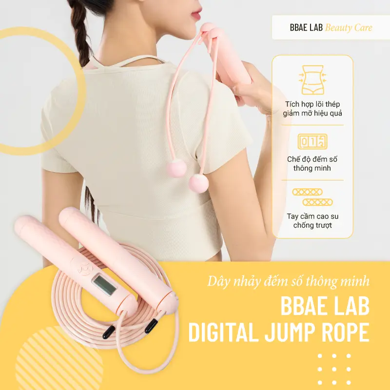 Dây nhảy đếm số thông minh BBae Lab Digital Jump Rope, dây nhảy đàn hồi, dây nhảy không dây, dây nhảy đo calo, hỗ trợ tập luyện tại nhà