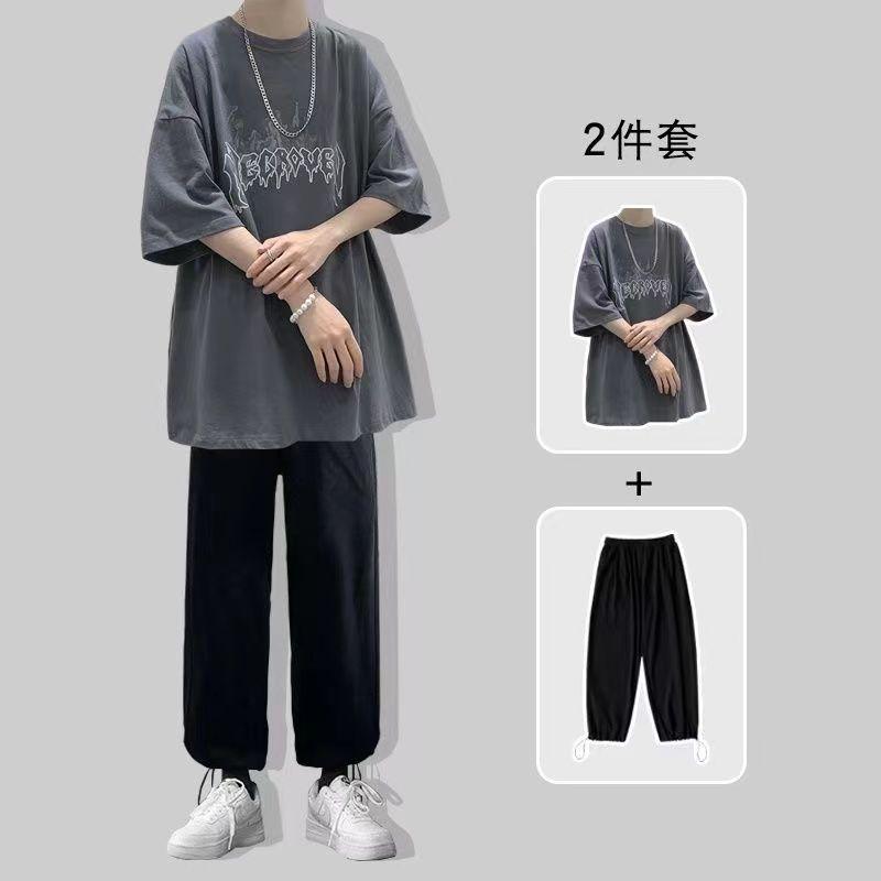 Bộ Đồ Áo Thun Nam, ngắn Tay, Dáng Rộng Vừa Vặn, Quần Áo Mùa Hè, Hợp Xu hướng Và Dễ Phối Đồ Phong Cách Hồng Kông, Tay Lửng Quần Thường Ngày Cho Nam, 12 Menswear 2