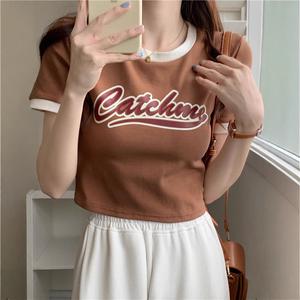 เสื้อทีเชิ้ตแขนสั้นสไตล์เรโทรอเมริกันสำหรับผู้หญิง ดีไซน์สาวฮอตฤดูร้อน 50 เสื้อ ลายสก๊อต คอปก ผ้าฝ้าย สีขาว เข้ารูป สำหรับใช้ทุกวัน