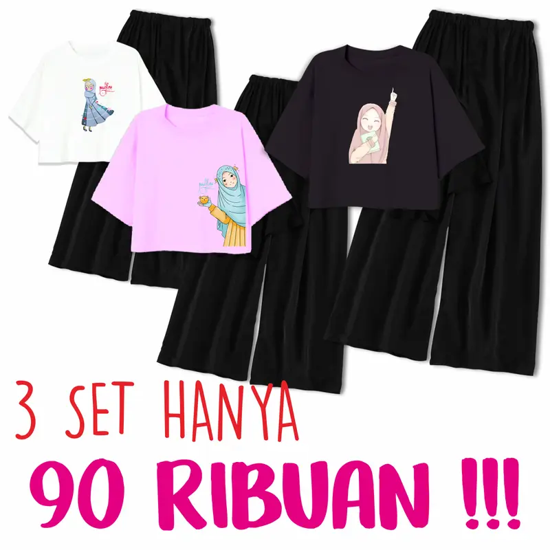 Paket 3 Pcs Setelan Remaja Perempuan Usia 9-14 Tahun size L dan XL Set Celana Panjang Fashion 4