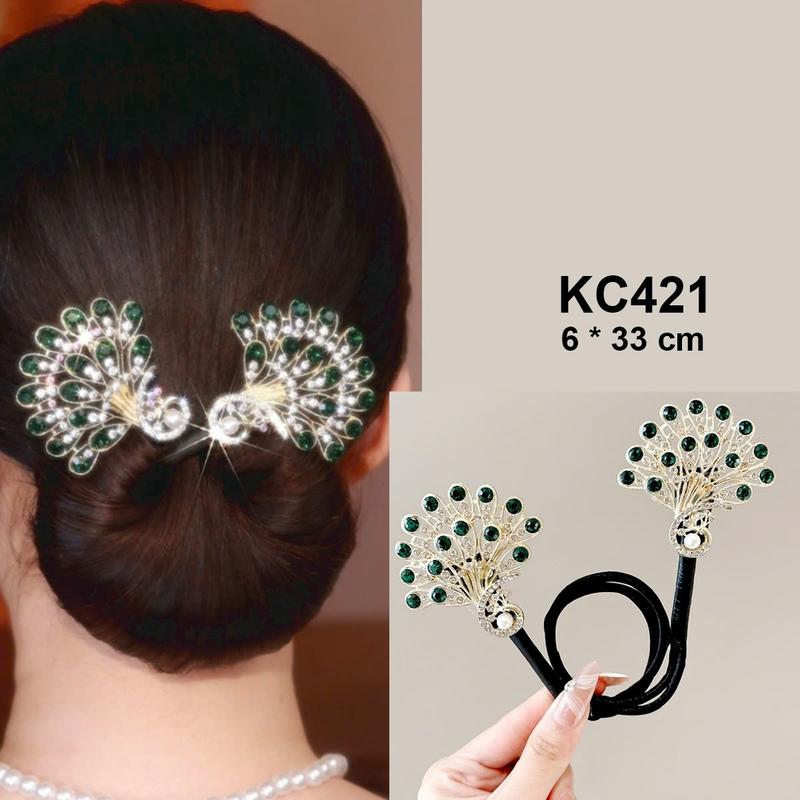 GOTI Dụng Cụ Tạo Kiểu Tóc Thời Trang Nữ Kẹp Quấn Tóc,Cuốn Tóc Kẹp Búi Tóc Hình Đuôi Công Xoắn Đính Đá Xanh Thanh Lịch KC421