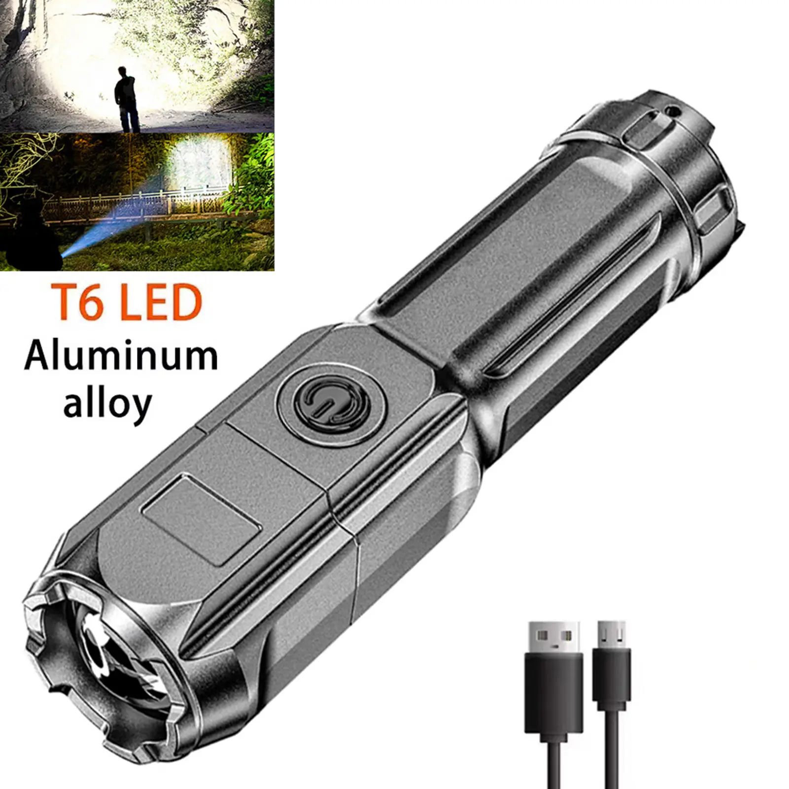 LED Flashlight Waterproof Super Bright Zoomable Long Beam Distance Rechargeable Illumination Lightweight Emergency Flashlight LED Torch Camping Supplies