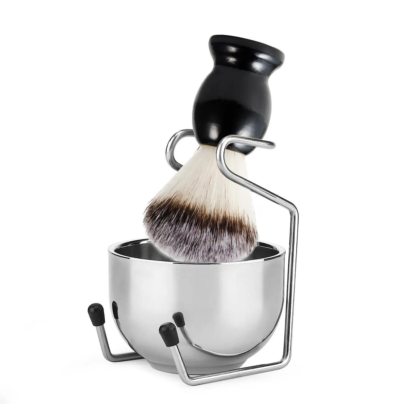 Shaving Set, 3 Counts/set Including Shaving Brush & Stainless Steel Foaming Soap Bowl & Brush Holder, Ideal Gift for Beard Men