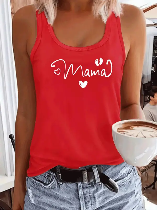 Women's Letter Print Round Neck Sports Tank Top, Casual Sleeveless Crew Neck Top for Yoga Gym Workout, Ladies Sportswear for All Seasons, Womenswear 4