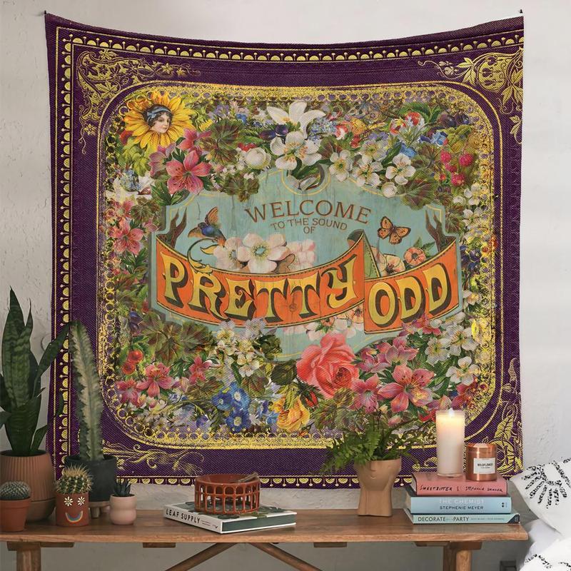 Vintage Letter & Flower & Border Pattern Tapestry, Aesthetic Classical Creative Wall Hanging Decor, Wall Art Decor for Home Living Room Bedroom Gallery Dinning Room 2