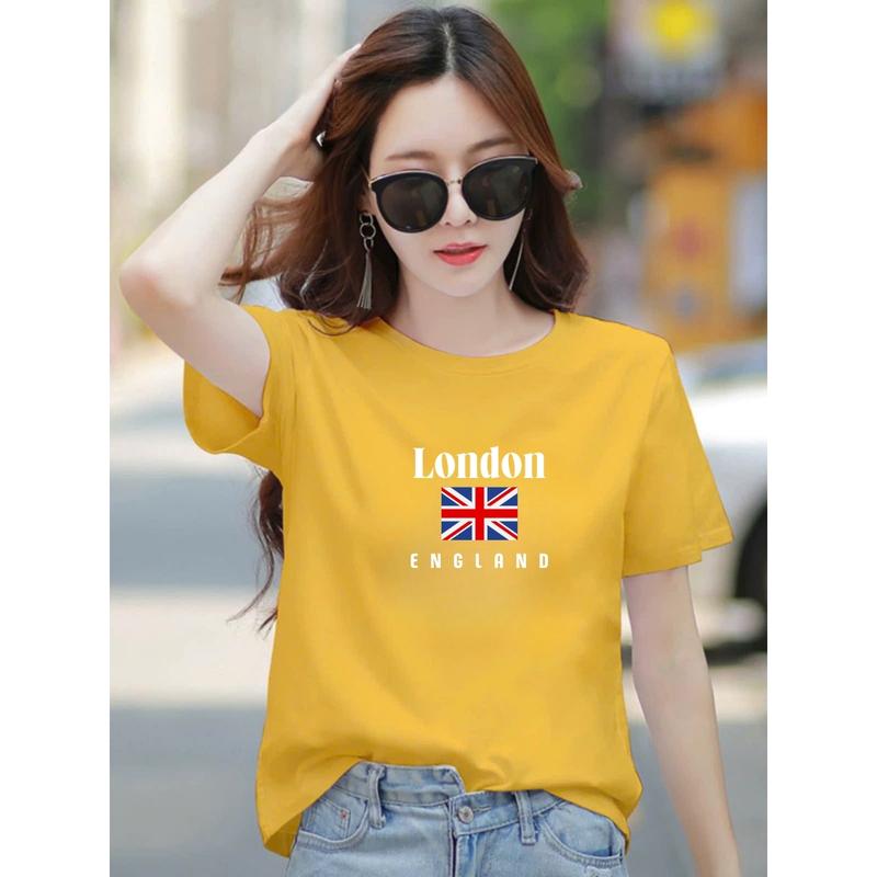   Form Rộng  Áo thun nữ in London cờ England - Áo phông nữ form rộng thun cotton Loza - RT8203 