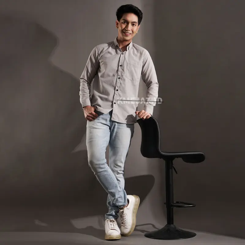 Kemeja Cowok Lengan Panjang Polos - Kameja Pria Army Lembut Casual Basic Hitam Formal Nyaman 3