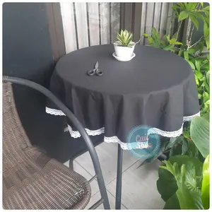 Alas / Taplak Meja BULAT Bundar Kain POLOS Keliling Renda Rajut Bahan Katun Disperse Polymicro Bermaca Ukuran Elegan