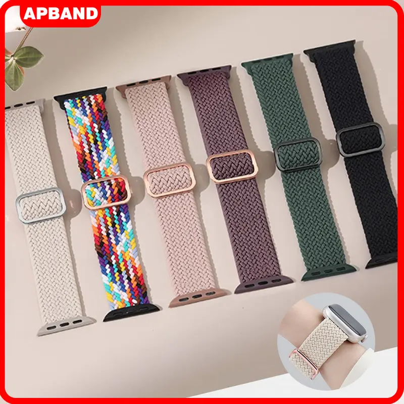 Nylon Elastic Braided Strap for Apple Watch Ultra 2 49mm Series 10 9 8 7 SE2 6 5 4 3 2 1 Adjustable Colorful Belt Bracelet Metal Buckle Band for iWatch 46mm 42mm 41mm 45mm 44mm 38mm 40mm DT No 1 HW22 W26 IWO T500+pro Tali Jam Tangan Smartwatch Accessories 0