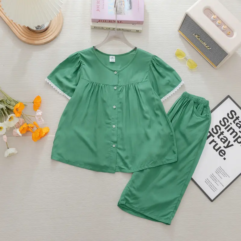 Đồ Mẹ- Tay Búp quần Lửng- Đồ Bộ Mặc nhà - Bộ quần áo Tole Loại 1 mềm, mịn, mát size 43 -72kg Nữ Women Quần Ngủ Voi Tay Loe Top 7-8 năm đồ ngủ Ống Loe Ong 3