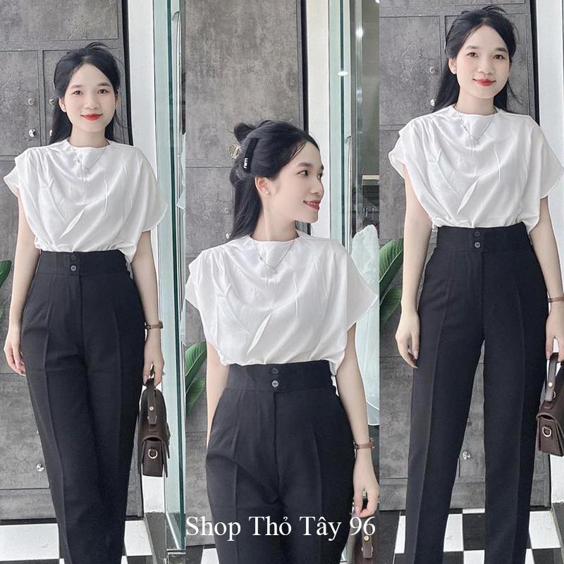 Quần tây lưng cao cho nữ m50 m65 mặc đi học làm công sở ống baggy đứng suông dài màu Đen chất vải Vitex đáy cao mặc thoải mái