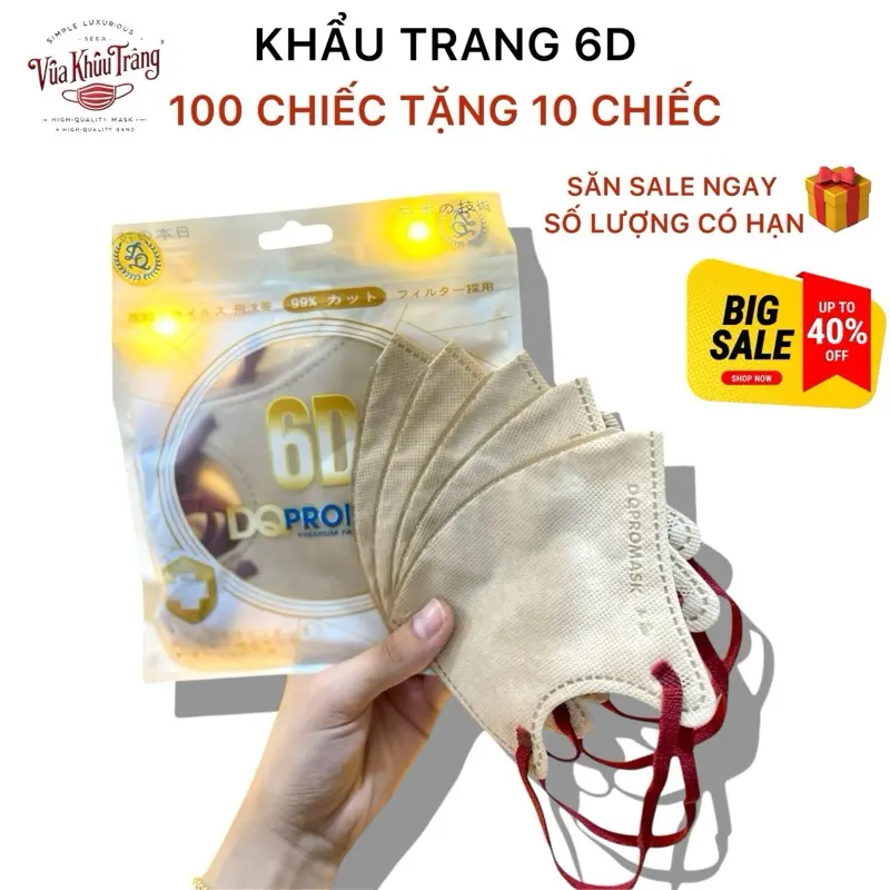 Tặng 10 Chiếc Thùng 100 Chiếc Khẩu Trang 6D Mẫu Mới