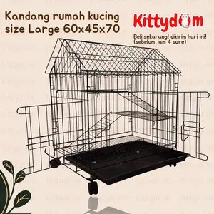KITTYDOM Sangkar Kandang Kucing Standar Size Large L 60 x 45 x 70 cm Plus Atap Roda Kandang Model Rumah 2 Tingkat Kucing Cat Kitten Adult Anabul
