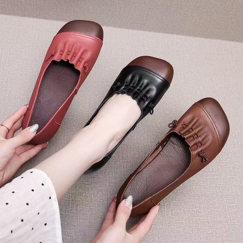 Giày Cho Mẹ, Da Thật Mềm, Ngoại Cỡ (35-43), Giày Cao Gót Miệng Thấp 41, Phong Cách Cổ Điển Giày Nữ, Đế Bằng, Thường Ngày Và Thoải Mái, Có Cỡ 42 1