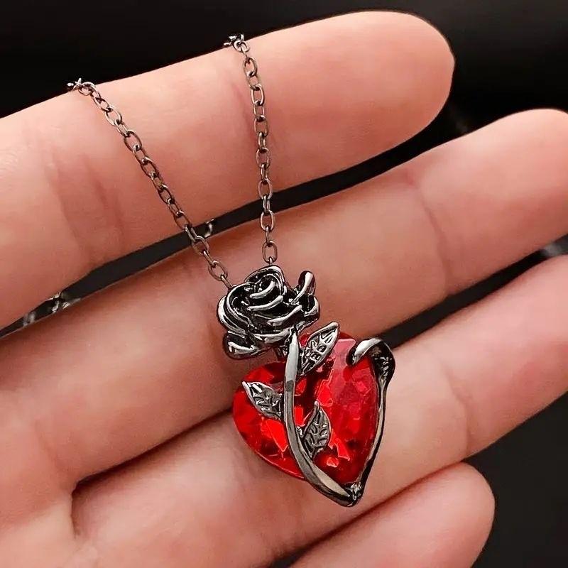 amophi Kalung European and American Love Rose Kalung Gothic Dark Design Twisted Flowers Bunga Bertelanjang Hati Rantai C271