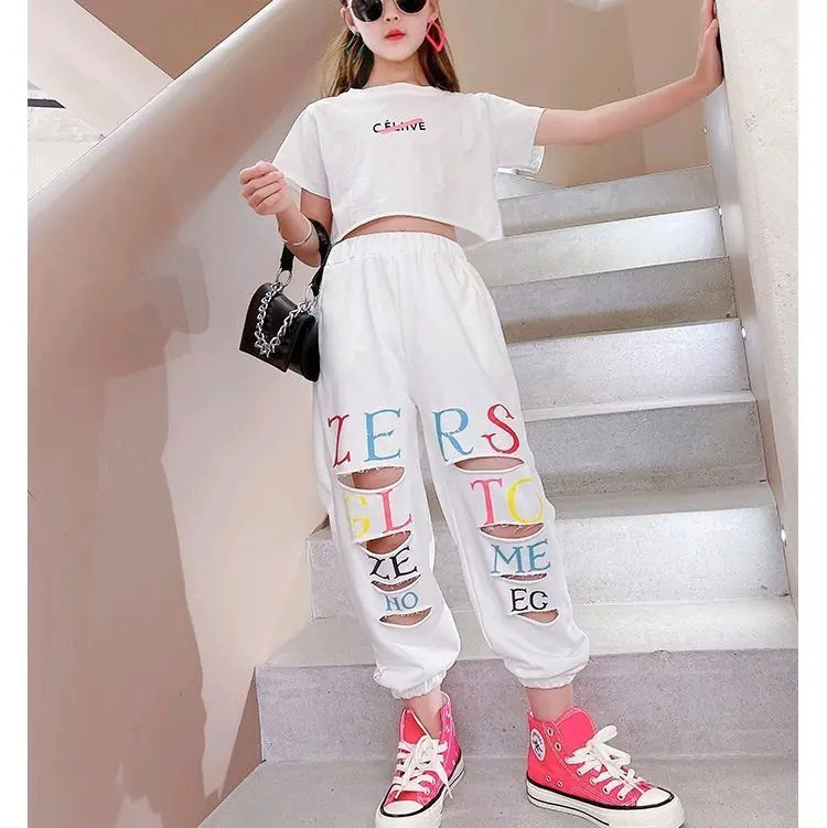 JS26 one set setelan anak perempuan atasan crop celana joger hiphop style / baju anak tanggung 2