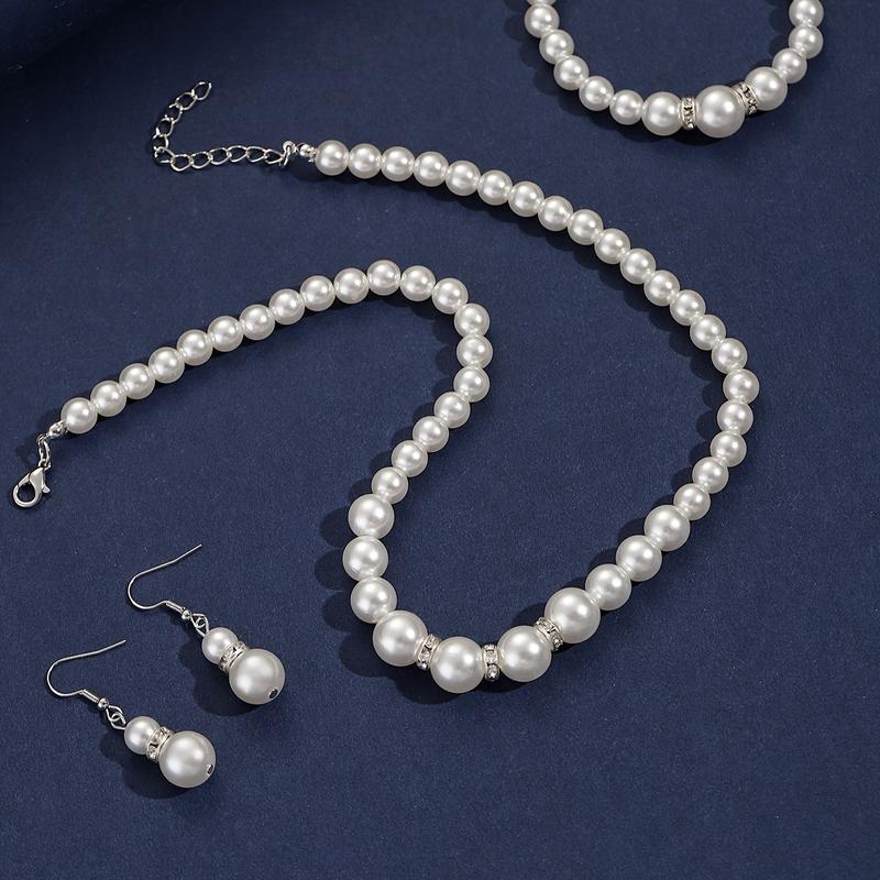 Product Introduction of White Beaded Jewelry Set for Women, Necklace, Earrings, Bracelet, Three-piece Set, Beautiful Wedding Accessories 1