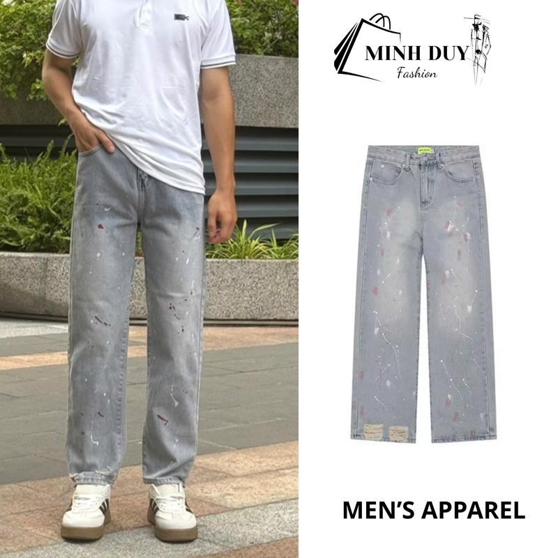 Quần trơn vảy sơn che khuyết điểm Quần Baggy Nam Nữ jean Ống Suông Rộng Trẻ Trung Năng Động Quần ống rộng jean - Sỉ Lẽ Minh Duy