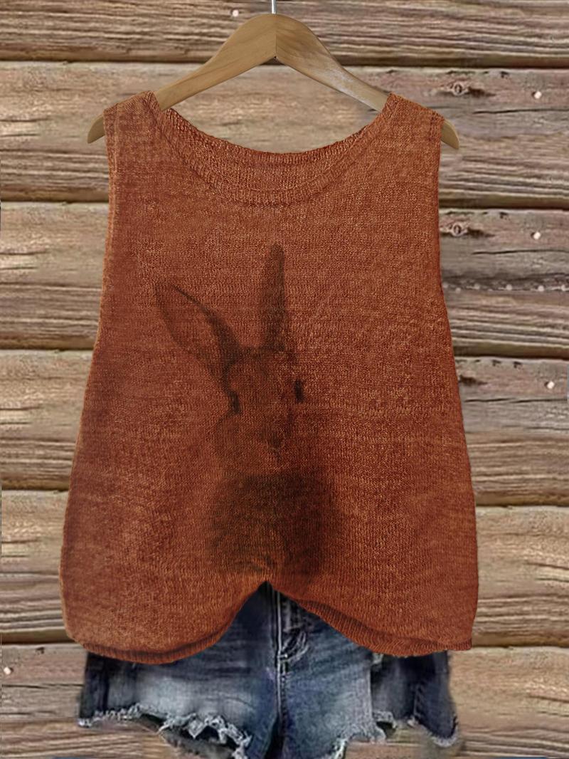 Product Introduction of Women's Cartoon Bunny Print Round Neck Sweater Vest, Casual Sleeveless Knit Top for Summer, Fashion Women's Knitwear for Daily Wear, Sweaters for Women 5
