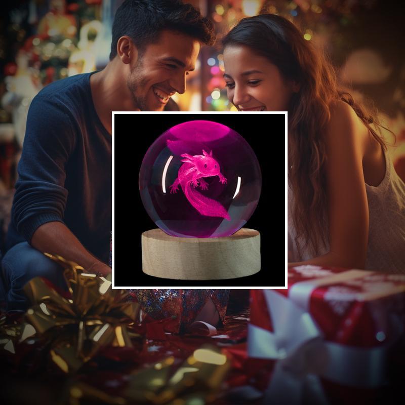 3D Crystal Glass Ball Night Light, USB Powered Amphibious Axolotl Design Decorative Light, Desk Ornament Light For Bedroom Living Room Decor 6