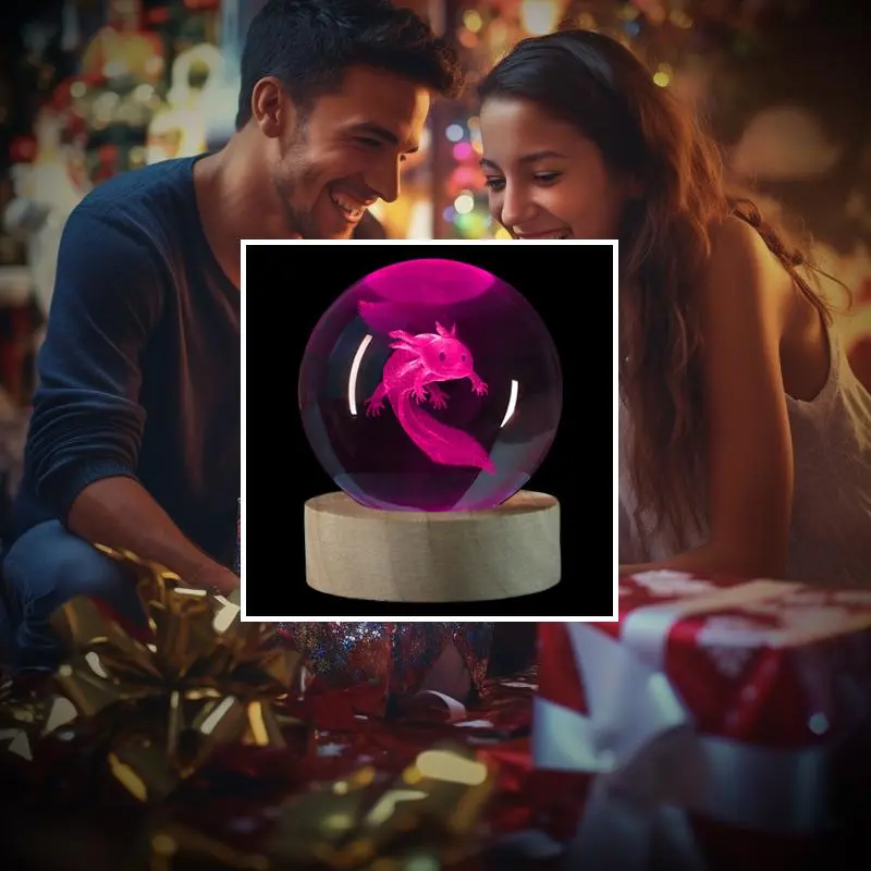 3D Crystal Glass Ball Night Light, USB Powered Amphibious Axolotl Design Decorative Light, Desk Ornament Light For Bedroom Living Room Decor 6