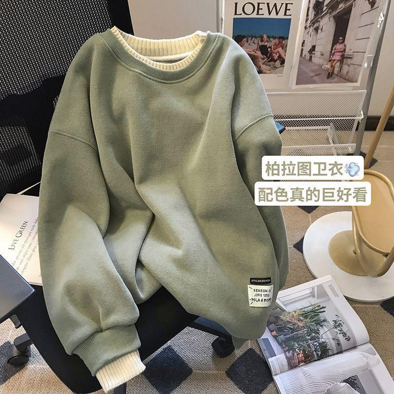 Áo Len Giả Hai Mảnh, Lót Lông Cừu, Dày Dặn, Dáng Rộng Vừa Vặn, Phong Cách Hàn Quốc, Dành Cho Nữ, Mùa Đông, Áo Chắp Vá, Hàng Mới Về, 2024 0