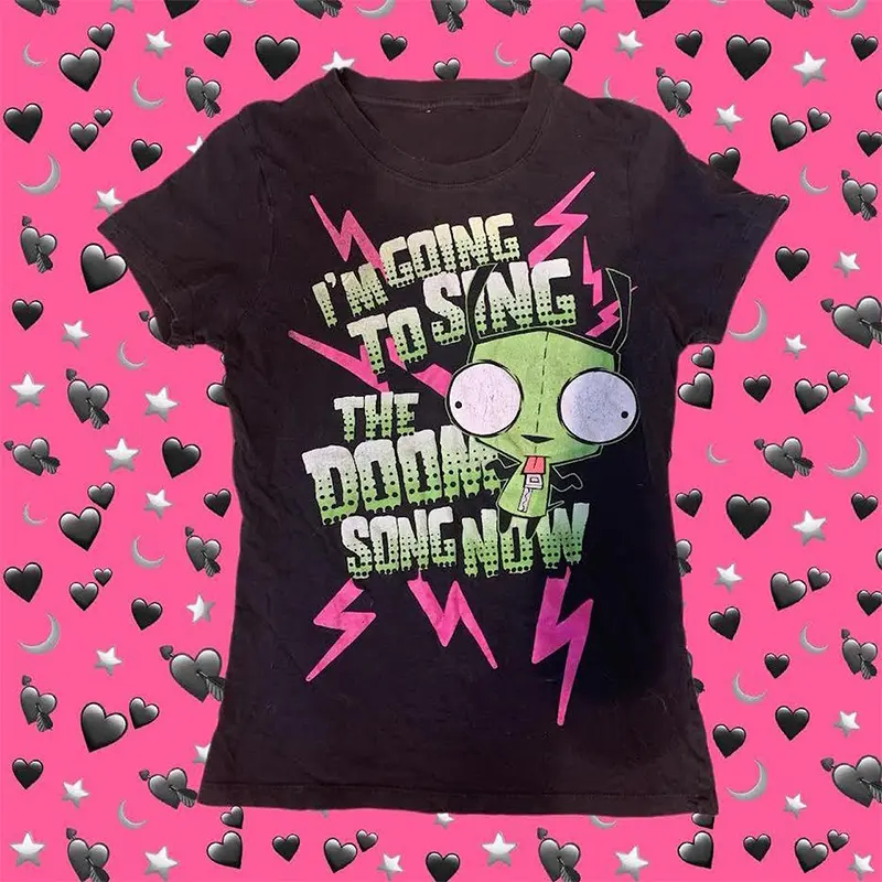 Áo Y2K, Thẩm Mỹ Emo, Áo Thun Mùa Hè, Họa Tiết Gothic Và Harajuku Thời Trang Đường Phố, Áo Thun Cô Gái Ngầu Áo Hở Eo Cổ Điển Quần Áo Nữ Top Women Cổ Tròn