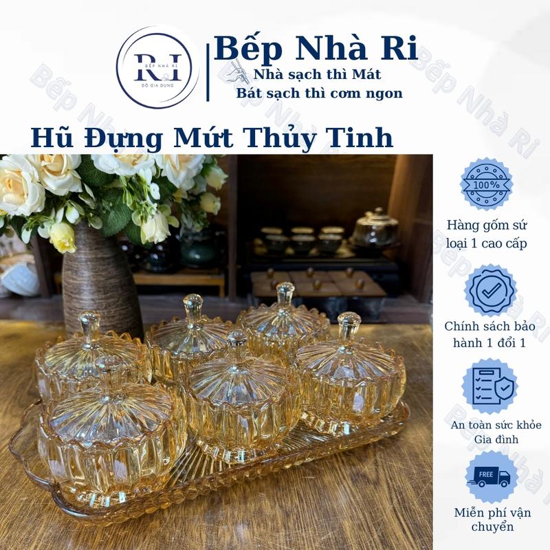[Bếp Nhà Ri] Khay đựng mứt thủy tinh, hũ thủy tinh đựng mứt bánh kẹo ngày Tết, trang trí decor phòng khách cao cấp sang trọng lịch sự - Bếp Nhà Ri