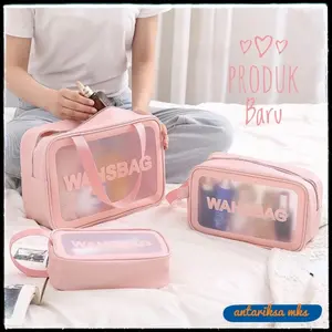 Tas Kosmetik Transparant WASHBAG Pouch Travel Make Up Bag Organizer Dompet Kosmetik Toiletry Waterproof Pouch Kosmetik Transparant Travel