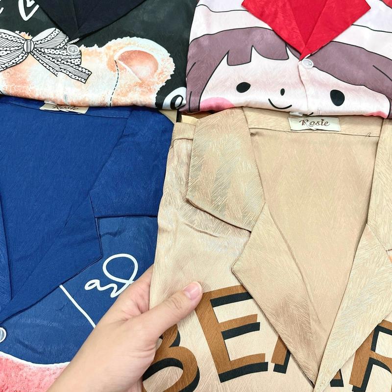 Product Introduction of Đồ Bộ Pijama Lửng Lụa Xước Hình Gấu Và Cô Gái Mau Mới 6 Màu Sắc Tay Ngắn Freesize 40-58Kg &Bigsize 60-75Kg Women 16
