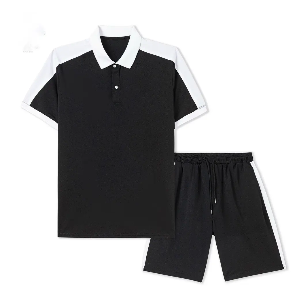 Bộ quần áo thể thao nam cộc tay cổ bẻ AN SPORT chất cotton cá sấu phối trắng co giãn đa chiều