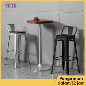 JIJI-Kursi Bar Besi & Stool Tinggi untuk Rumah  Gaya Modern Minimalis Industri Dengan Sandaran Diperkuat Daya Tahan Beban Cocok untuk Bar dan Kafe