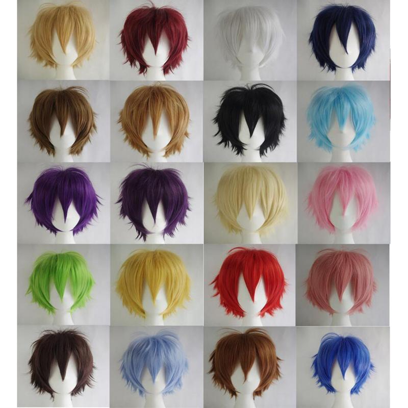 Men Women Multi-Color Short Straight Hairpiece Full Wig for Anime Party Cosplay 0