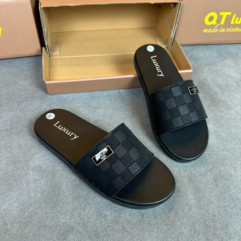 [Mã D 20 ] Dép Nam, Dép lê, dép da kẻ karo 3 màu có khâu quai chắc chắn size 37-45 DéP Đế Bằng Slipper Caro 3