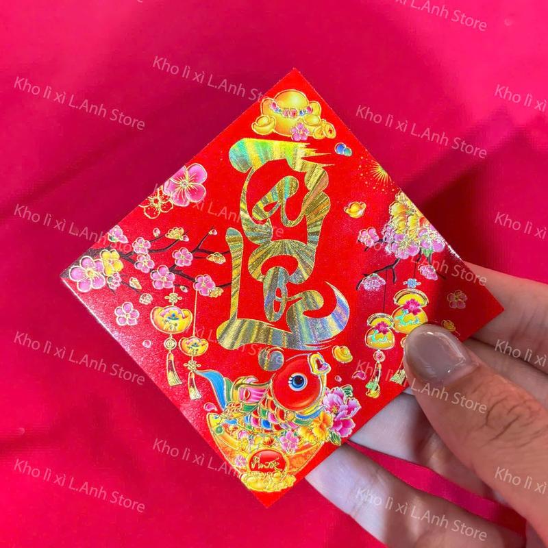 xấp 10 tờ giấy decal dán dưa, bười , giỏ quà, bánh chưng,nhiều chữ, 3 size 7cm,9cm,12cm trang trí tết